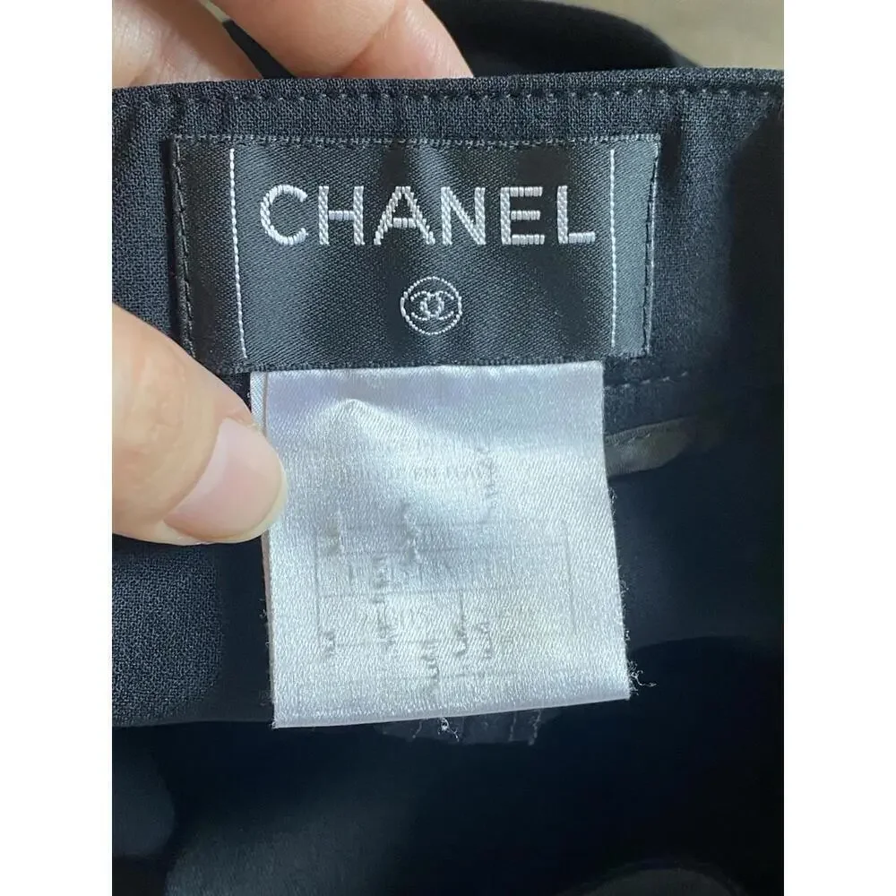 Vintage 03C CHANEL 2003 Black Wool Slim Pants FR-36